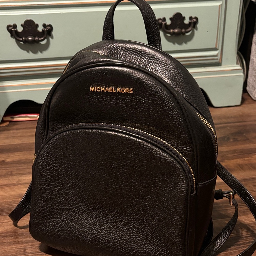 Michael Kors Black Leather Backpack with Gold Details